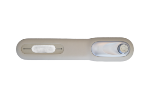 Injection molded automotive center console.